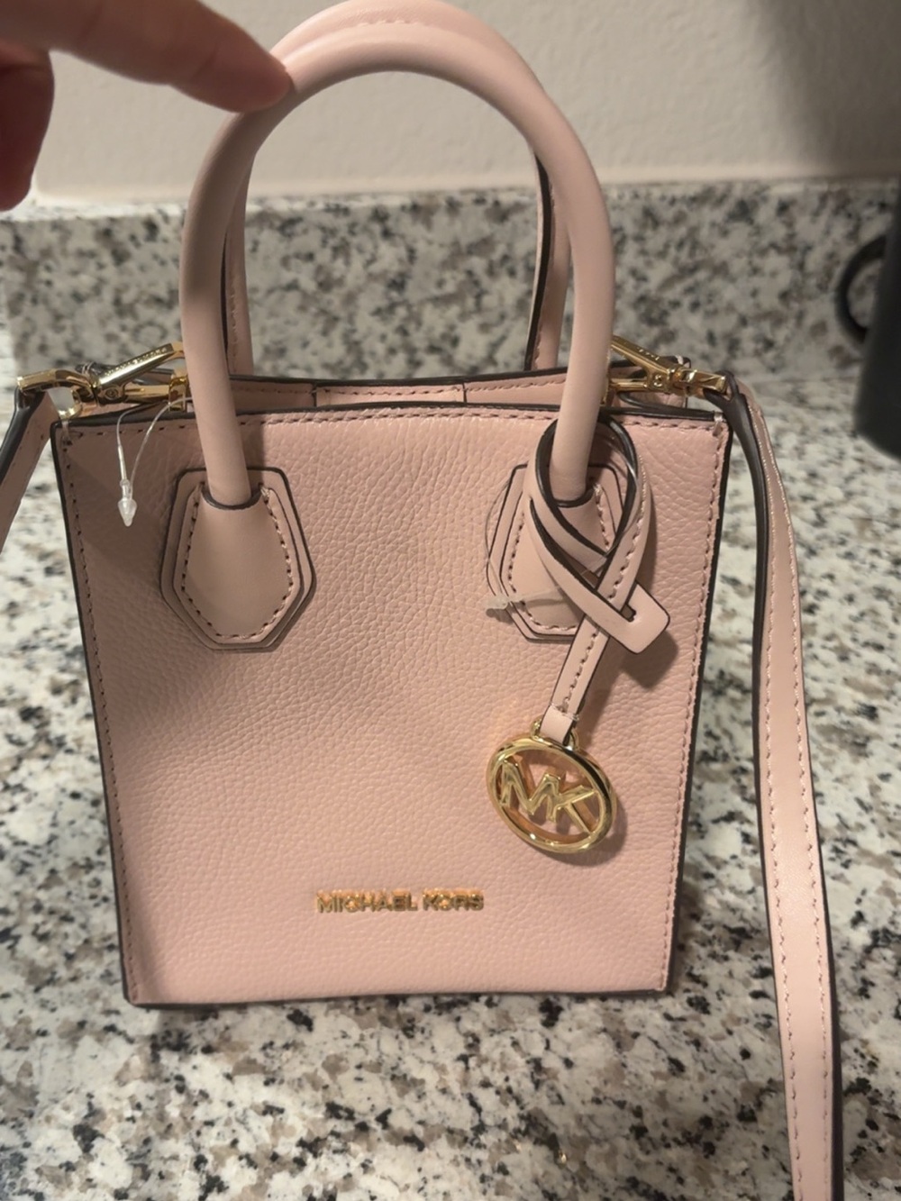 Michael Kors Blush Pink Leather Mini Satchel with Gold MK Charm
